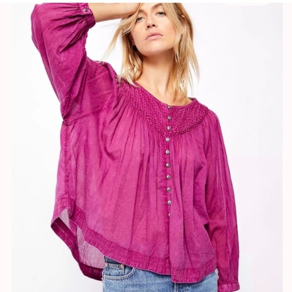 We The Free x Free People Cool Meadow Boho Peasant Puff Sleeve Top Size Small.